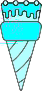Illustration of Ice Cream Cone Icon In Cyan Color. vector