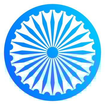 Shiny blue ashoka wheel on white background. vector