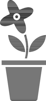 Black and white flower with pot. vector