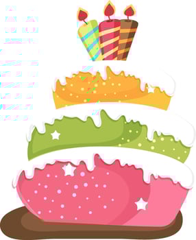 Beautiful birthday cake with candles. vector