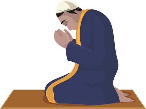 Character of a muslim man offering prayer. vector