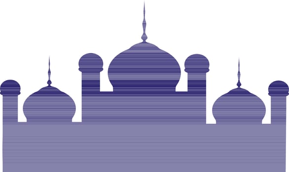Blue color silhouette of mosque. vector