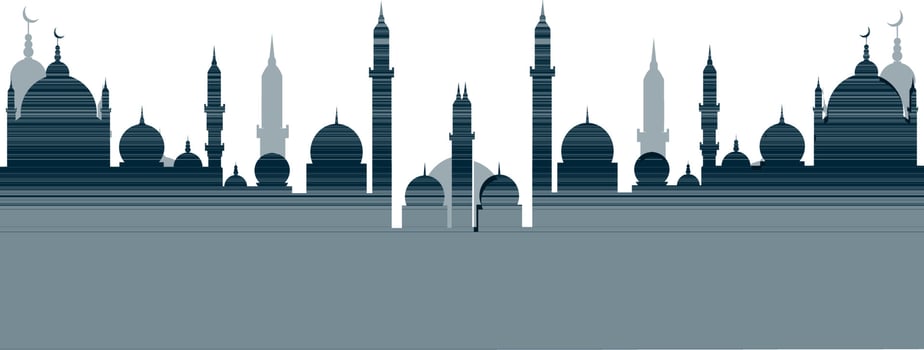 Flat slate color silhouette of minaret and dome. vector