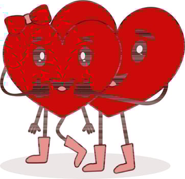 Vector Illustration Of Cute Heart Couples Hugging Each Other.