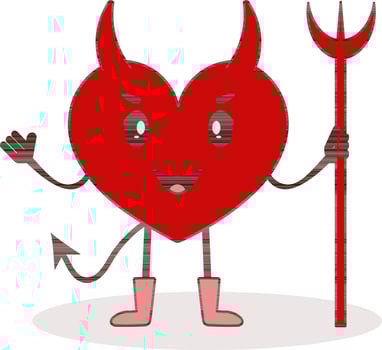 Red And Brown Heart Shape Devil Character Icon Or Symbol. vector