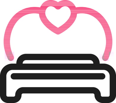 Black and Pink Love Bed Icon in Line Art. vector