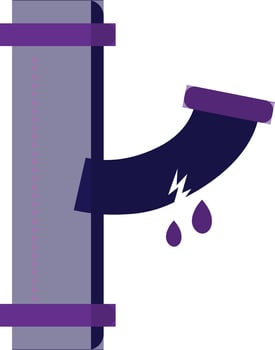 Leakage water pipe line in purple color. vector