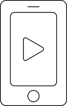 Black Line Art Video Play In Smartphone Icon. vector