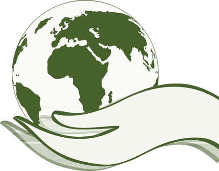 Human hand holding earth globe. vector