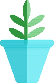 Blue flower pot with green leaves plant. vector