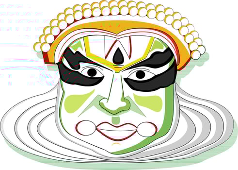 Flat illustration of kathakali dancer face. vector