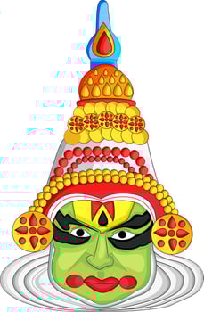 Cartoon face of kathakali dancer. vector