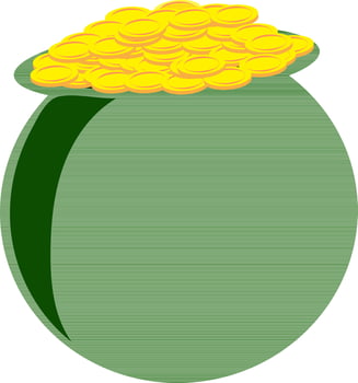 Gold coin in green leprechaun pot. vector