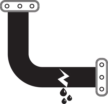 Leakage water pipe  line in black and white color. vector