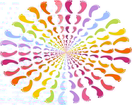 Circular shape rangoli made with footprint design. vector