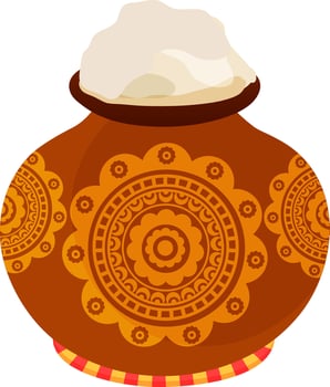 Floral decorated mud pot design. vector
