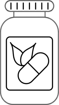 Ayurvedic Medicine Bottle Icon in Black Line Art. vector