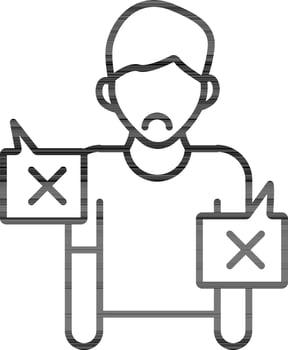 Wrong speech bubble with man icon in thin line art. vector