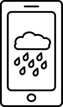 Black Outline Rain Cloud in Smartphone Icon. vector