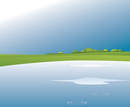 Scenery from river and grasslland. vector