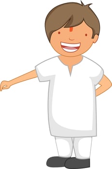 Character of a cheerful boy in white dress. vector