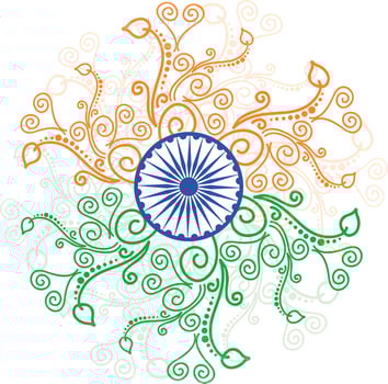 Indian flag color floral design with Ashoka Wheel. vector