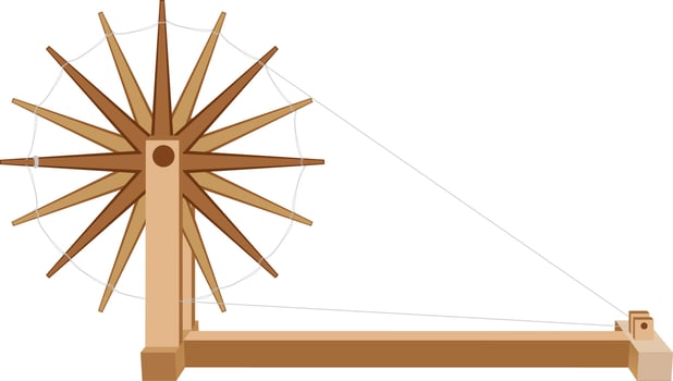 Illustration of wooden spinning wheel. vector