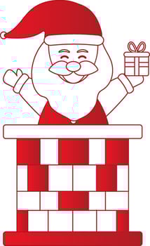 Vector Illustration Of Santa Claus Holding Gift Box Inside Chimney.