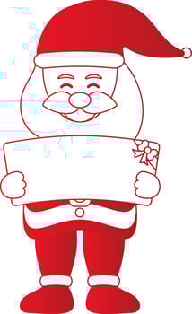 Cartoon Santa Claus Showing Gift Card Or Box Icon in Red And White Color. vector