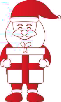Happiness Santa Claus Holding A Gift Box Icon In Red And White Color. vector