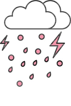 Thunderstorms Rainy Cloud Icon In White And Pink Color. vector
