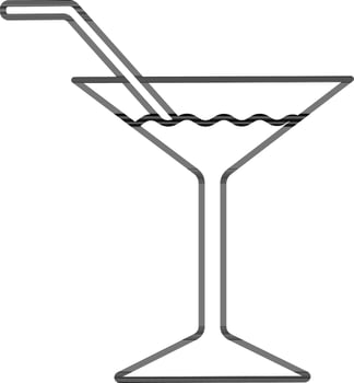 Thin Line Art Straw in Cocktail Drink Glass Icon. vector