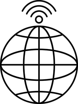 Wifi with globe icon in line art. vector