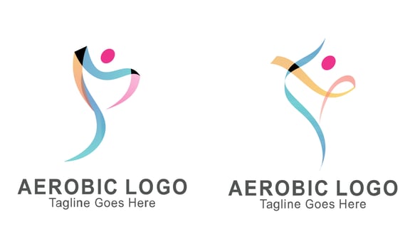 Creative fitness and wellness line style logo design vector