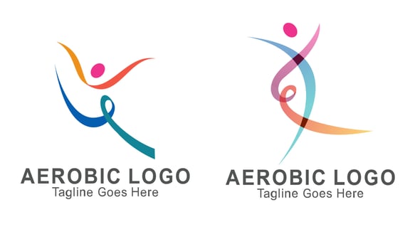 Creative fitness and wellness line style logo design vector