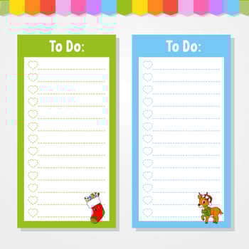 To do list for kids. Empty template. The rectangular shape. Funny character. cartoon style. For the diary, notebook, bookmark. Vector illustration.
