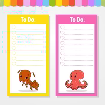 To do list for kids. Empty template. The rectangular shape. Isolated color vector illustration. Funny character. cartoon style. For the diary, notebook, bookmark.