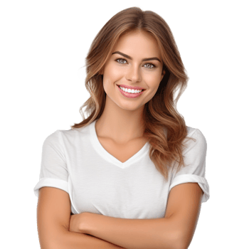 Young smiling woman looking at camera with crossed arms isolated. Illustration png