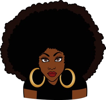 Black lady with afro hair and golden earrings dark skinned woman vector image