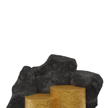 3d render of a golden podium with black stones. minimalist mockup for podium display or showcase png