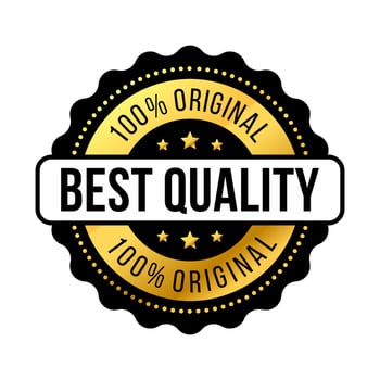 Best Quality Badge 100 Percent Original With Gold Circle. Trendy Flat Style for Promotion Sale, Tag, Market, Product, Web, Warranty, Seal. Vector Illustration