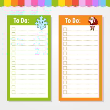 To do list for kids. Empty template. The rectangular shape. Funny character. cartoon style. For the diary, notebook, bookmark. Vector illustration.