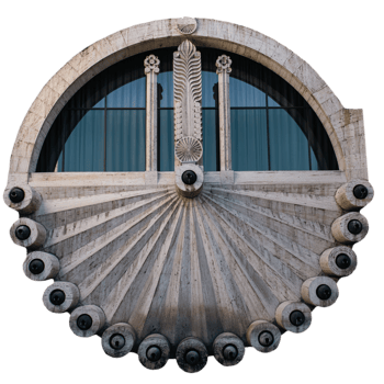 Modern fountain elements with ethnic motives isolated PNG photo with transparent background.