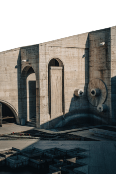 Modern fountain elements carved stones isolated PNG photo with transparent background.