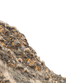 Hill view with rough stones and dry grass concept photo. png