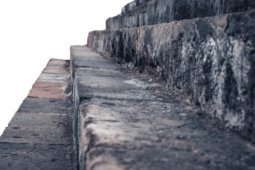 Carved steps staircase side view ancient architecture isolated PNG photo with transparent background.