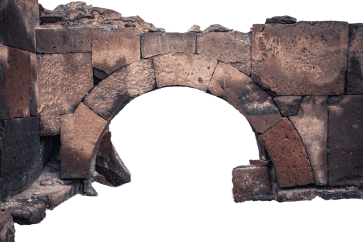 Ruins of an ancient Christian temple isolated PNG photo with transparent background.