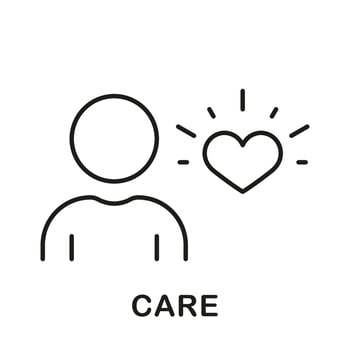 Take Care Line Icon. Love People, Friendship, Family Support Linear Pictogram. Person with Heart Shape Outline Symbol. Charity and Philanthropy Sign. Editable Stroke. Isolated Vector Illustration.