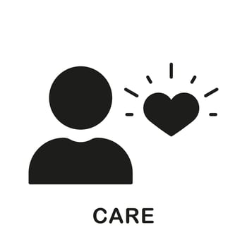 Take Care and Love Silhouette Icon. Person with Heart Shape Solid Symbol. Charity and Philanthropy Sign. Friendship, Family Support Glyph Pictogram. Isolated Vector Illustration.
