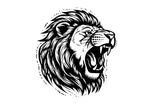 Lion growl head portrait sketch hand drawn engraving style vector illustration